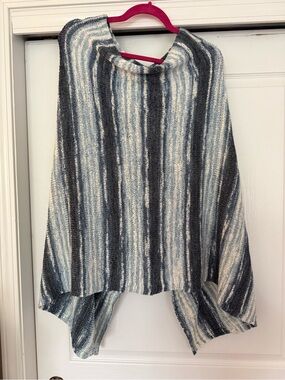 Chicos Striped Knit Poncho in Blue & White